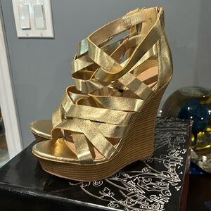 Gold Wedge Sandals - worn once